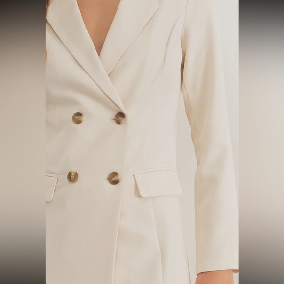 819. LAST 1! Cream Blazer Jacket Coat Double Breasted Long Sleeve Pockets - Picture 7 of 8